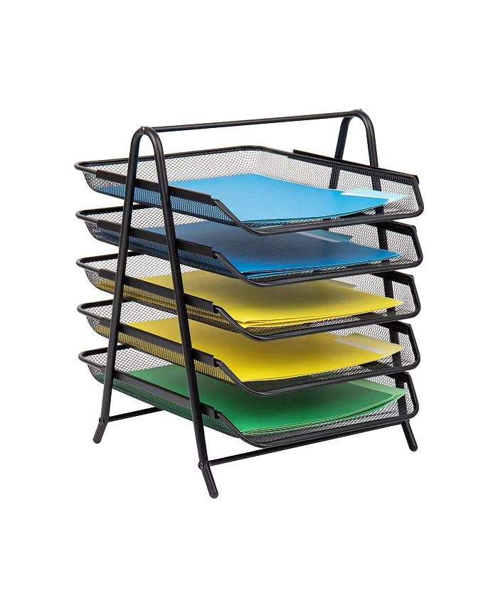 Mind Reader Network Collection， 5-Tier Paper Tray and 10 File Folders， File Storage， Desktop Organizer， Metal Mesh - Intensery