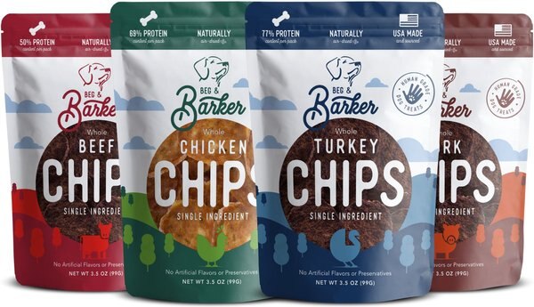 Beg and Barker The Farmyard and Pasture Variety Whole Chicken Turkey and Beef Chips Natural Single Ingredient Dog Treats - Intensery