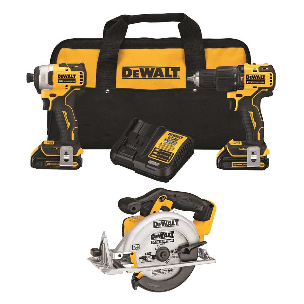 DEWALT ATOMIC 20V MAX* 1/2 Hammer Drill/Driver 1/4 Impact Driver Circular Saw Bundle - Intensery