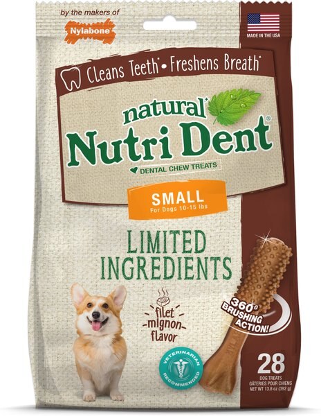 Nylabone Nutri Dent Small Limited Ingredients Filet Mignon Natural Dental Dog Treats - Intensery