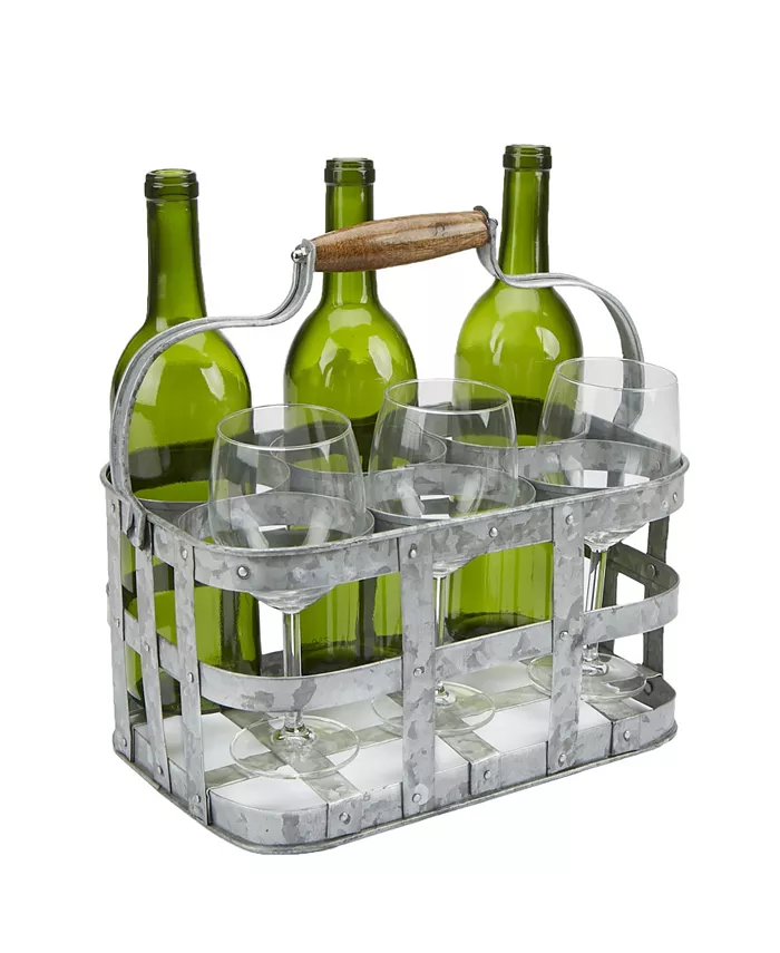 Mind Reader Rustic Farmhouse Bottle Carrier， 6 Wine Bottle Caddy - Intensery
