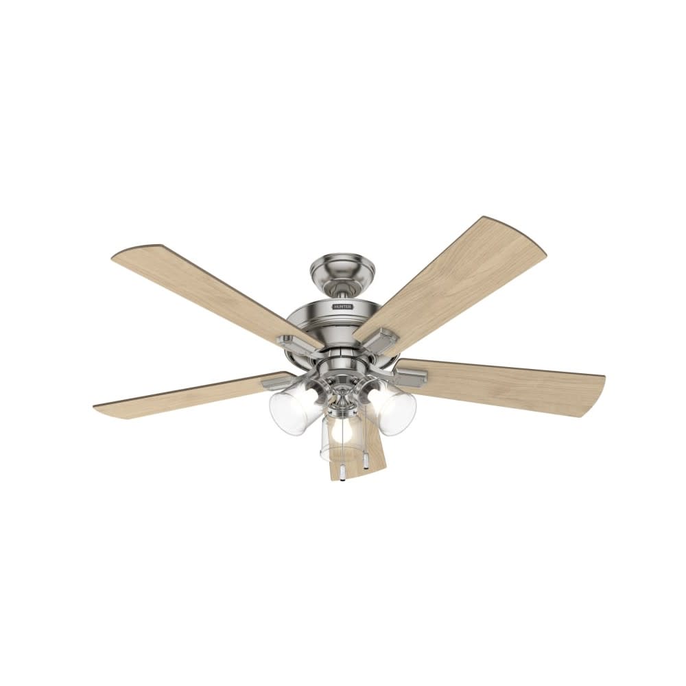 Hunter Crestfield Ceiling Fan 52 Nickel Bleached Grey Pine - Intensery