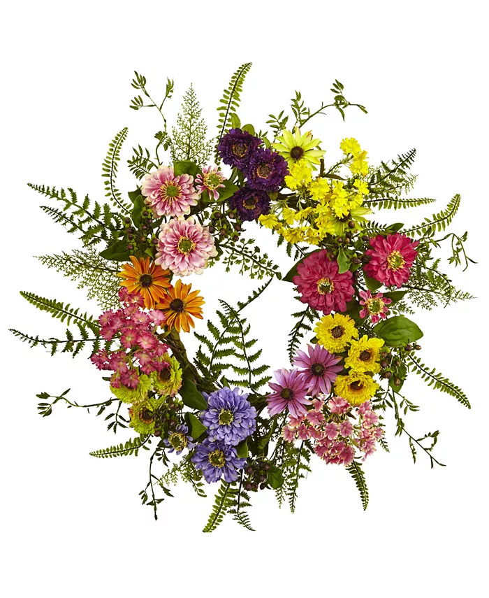 Nearly Natural Mixed Flower Wreath - Intensery