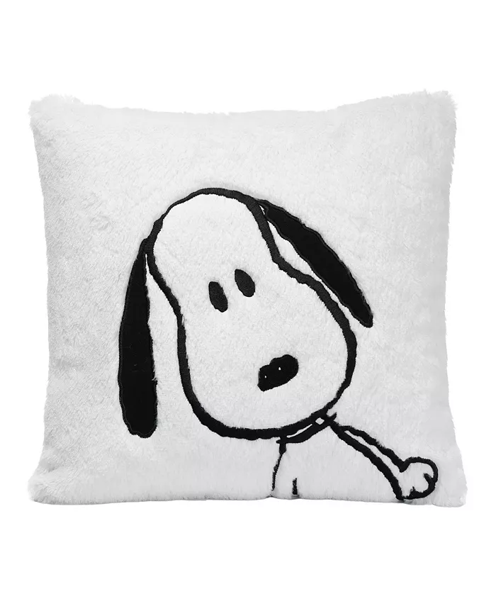 Lambs Ivy Classic Snoopy White Black Furry Decorative Nursery Throw Pillow - Intensery
