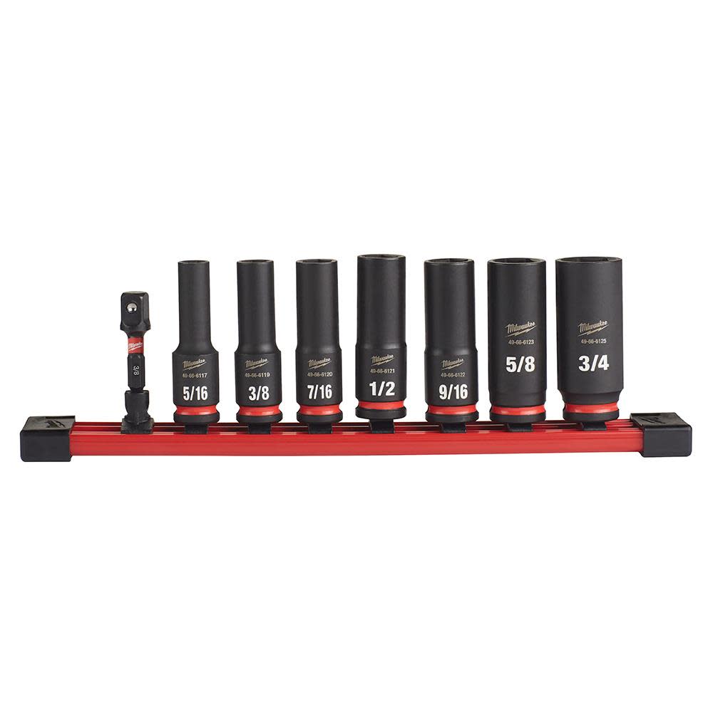 Milwaukee SHOCKWAVE™ Impact Duty™  3/8 Drive SAE Deep 6 Point Socket Set， 8pc - Intensery
