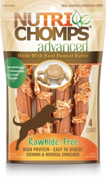 Nutri Chomps Advanced Twists Peanut Butter Flavor Dog Treats， 4 count - Intensery