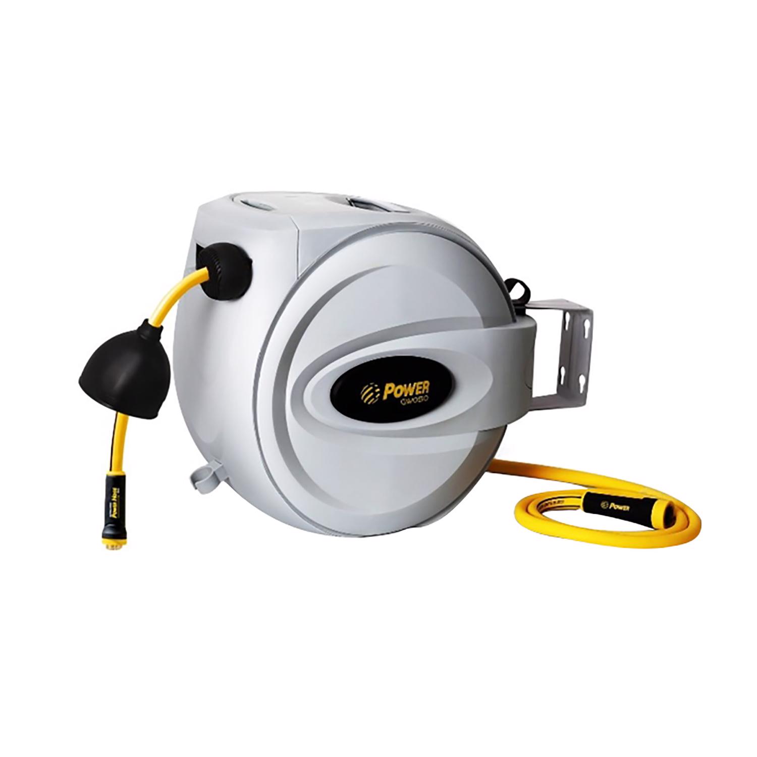 Power 50 ft. Gray Retractable Free Standing Hose Reel with Hose - Intensery