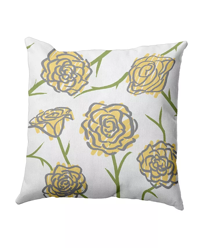 E by Design Spring Floral 1 16 Inch Yellow and Gray Decorative Floral Throw Pillow - Intensery