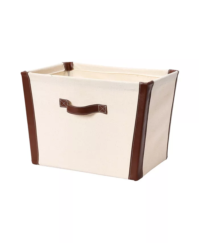 Household Essentials Canvas Bin with Faux Leather Trim - Intensery