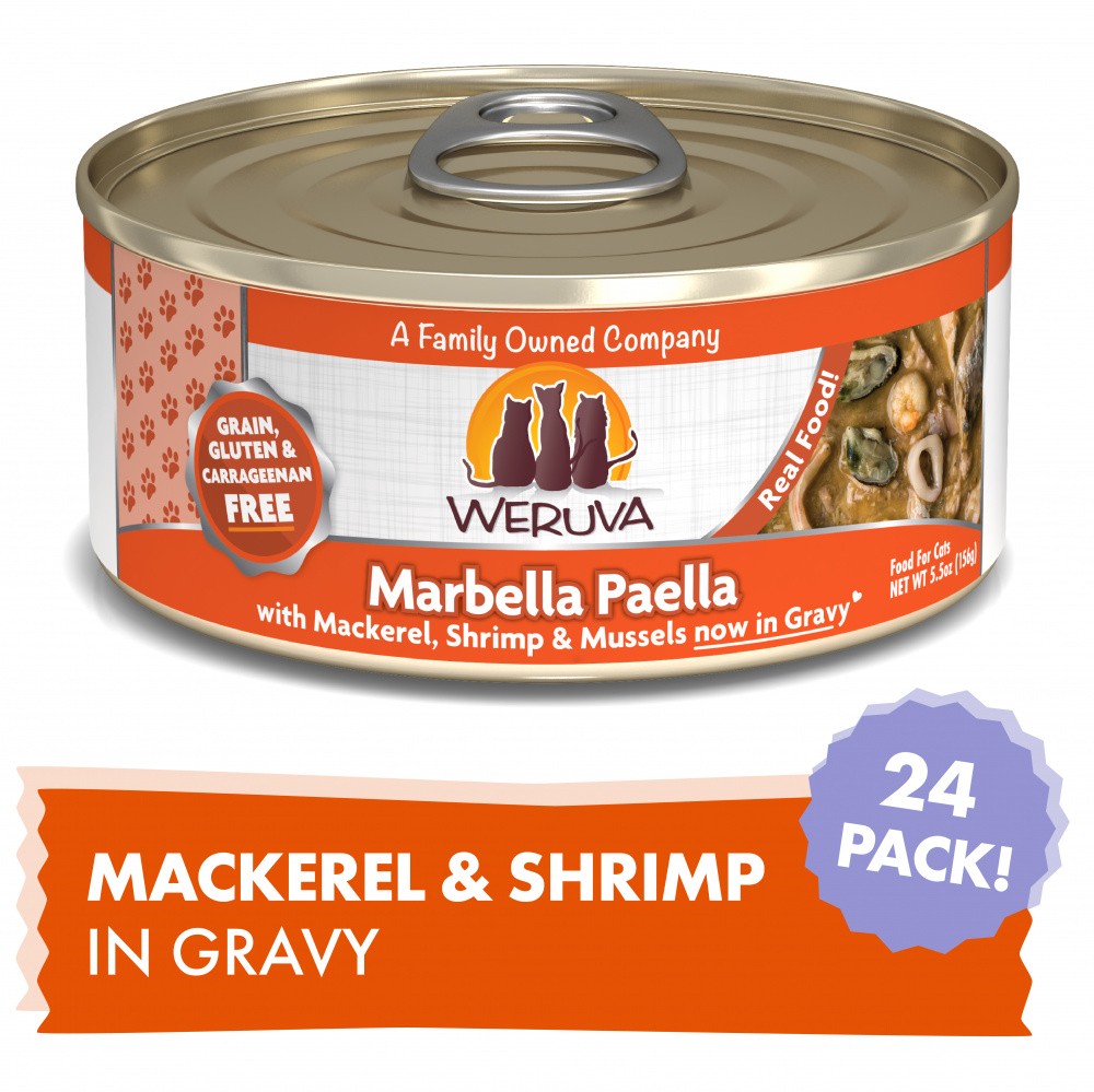 Weruva Marbella Paella With Calamari  Shrimp and Mussels Canned Cat Food - 5.5 oz， case of 24 - Intensery