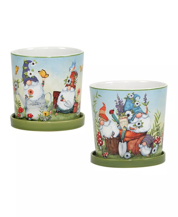 Certified International Garden Gnomes 2- Pc Planter Set with Saucer - Intensery