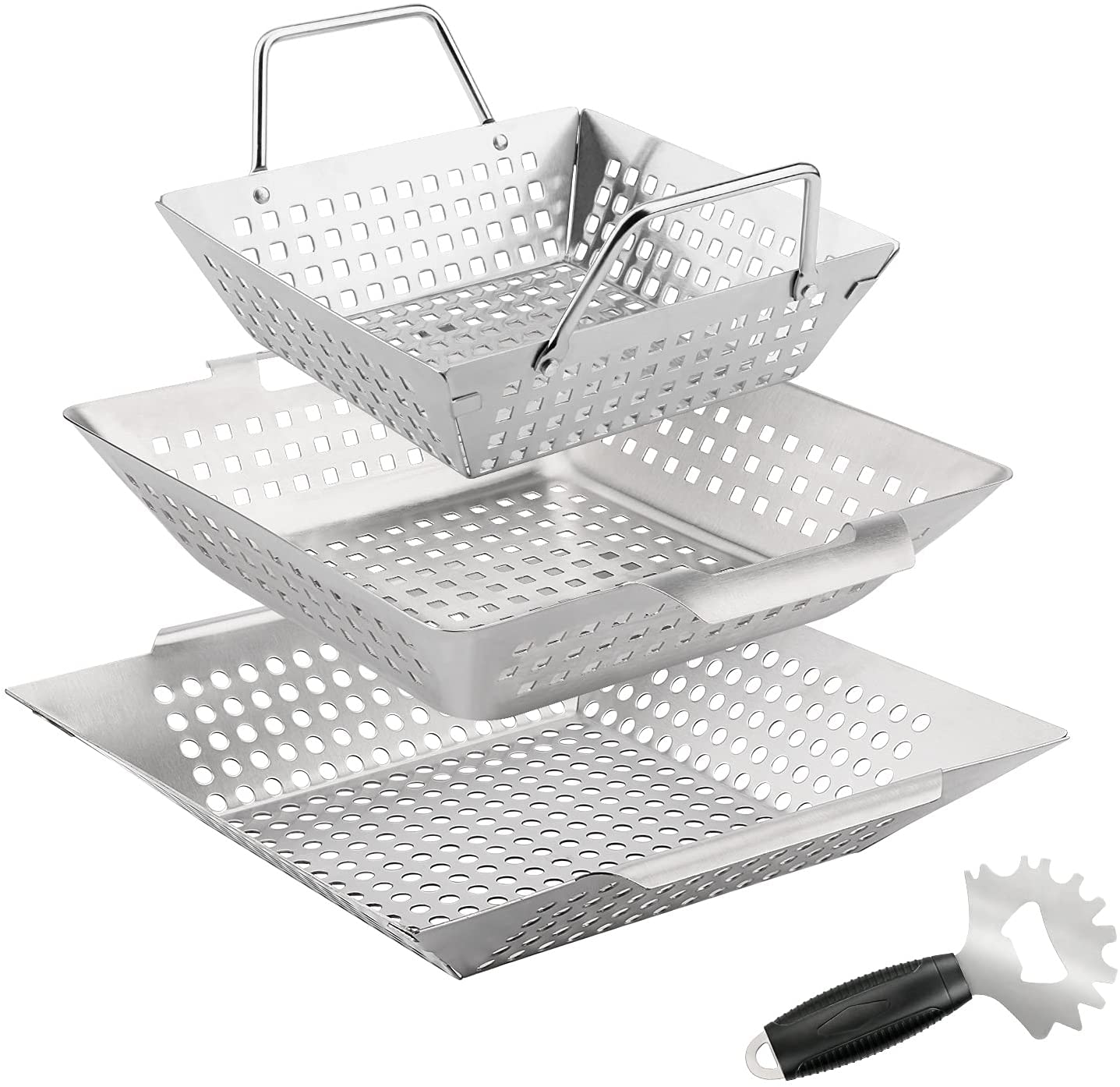 3 Pack Veggie Grill Wok Basket Set for Grills Smokers BBQ Accessories - Intensery
