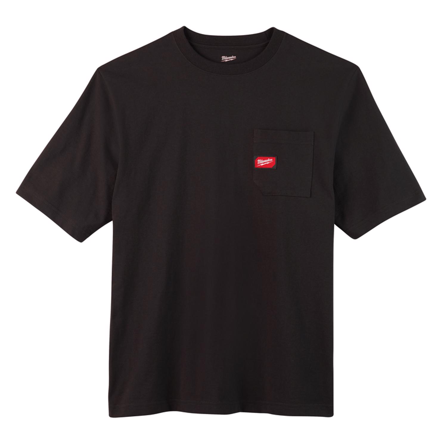 Milwaukee XL Short Sleeve Men\u0027s Round Neck Black Heavy Duty Pocket Tee Shirt - Intensery