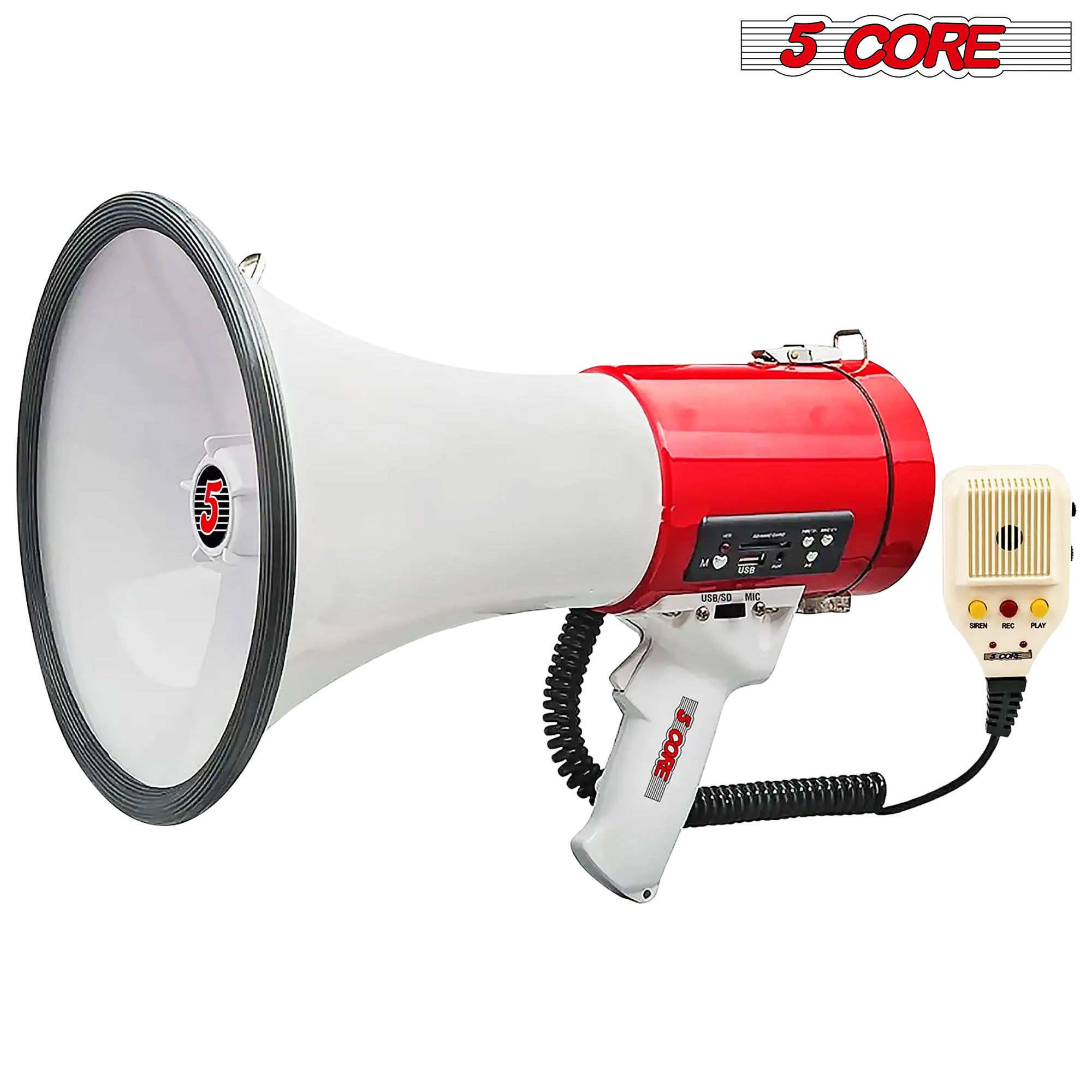 5 Core Megaphone Speaker| 25W Bullhorn Clear & Far Reaching Sound- Multi-Function with REC, Siren, Volume Control |AUX, USB, SD Input| Handheld Mic wi - Intensery