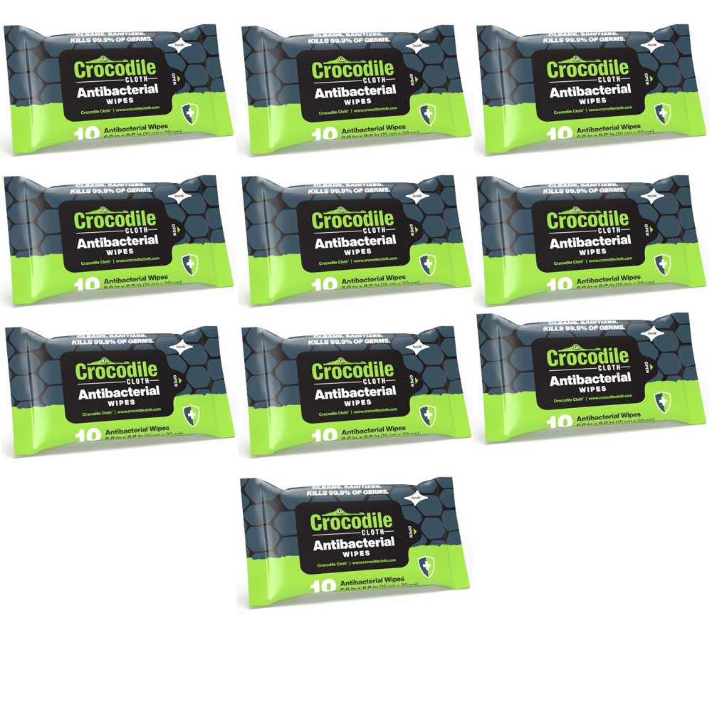 Crocodile Cloth Hand Wipes Antibacterial 10/10pk 100 Wipes - Intensery