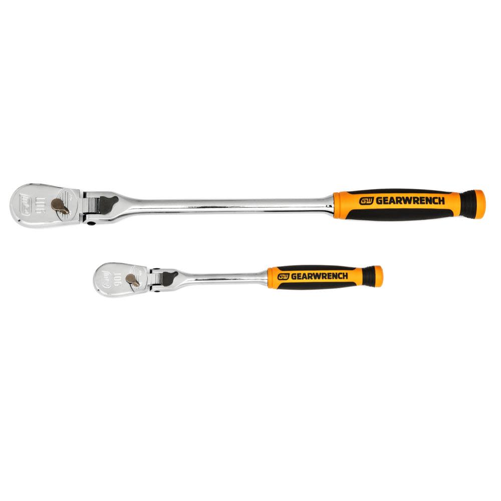 2 Pc 1/4 and 3/8 Drive 90 Tooth Dual Material Locking Flex Head Teardrop Ratchet Set - Intensery