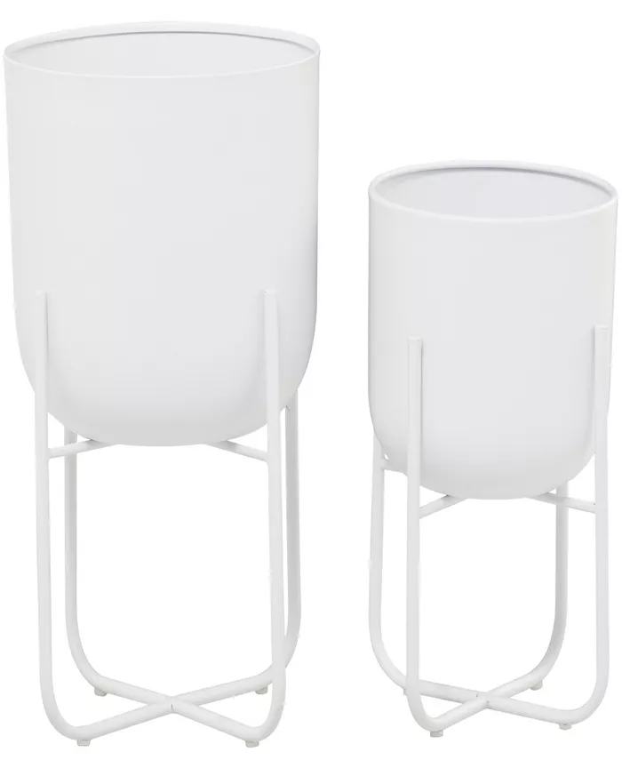 CosmoLiving White Metal Indoor Outdoor Planter with Removable Stand Set of 2 - Intensery