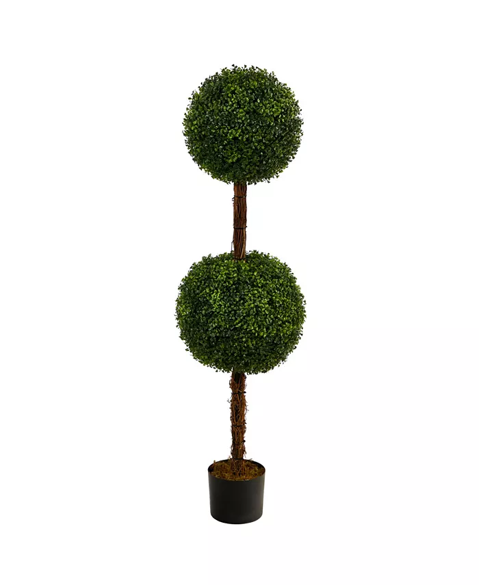 Nearly Natural 4.5' Boxwood Double Ball Topiary Artificial Tree Indoor Outdoor - Intensery