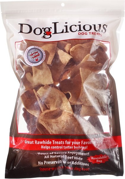 Canine's Choice DogLicious Peanut Butter Chips Rawhide Dog Treats， 1-lb bag - Intensery