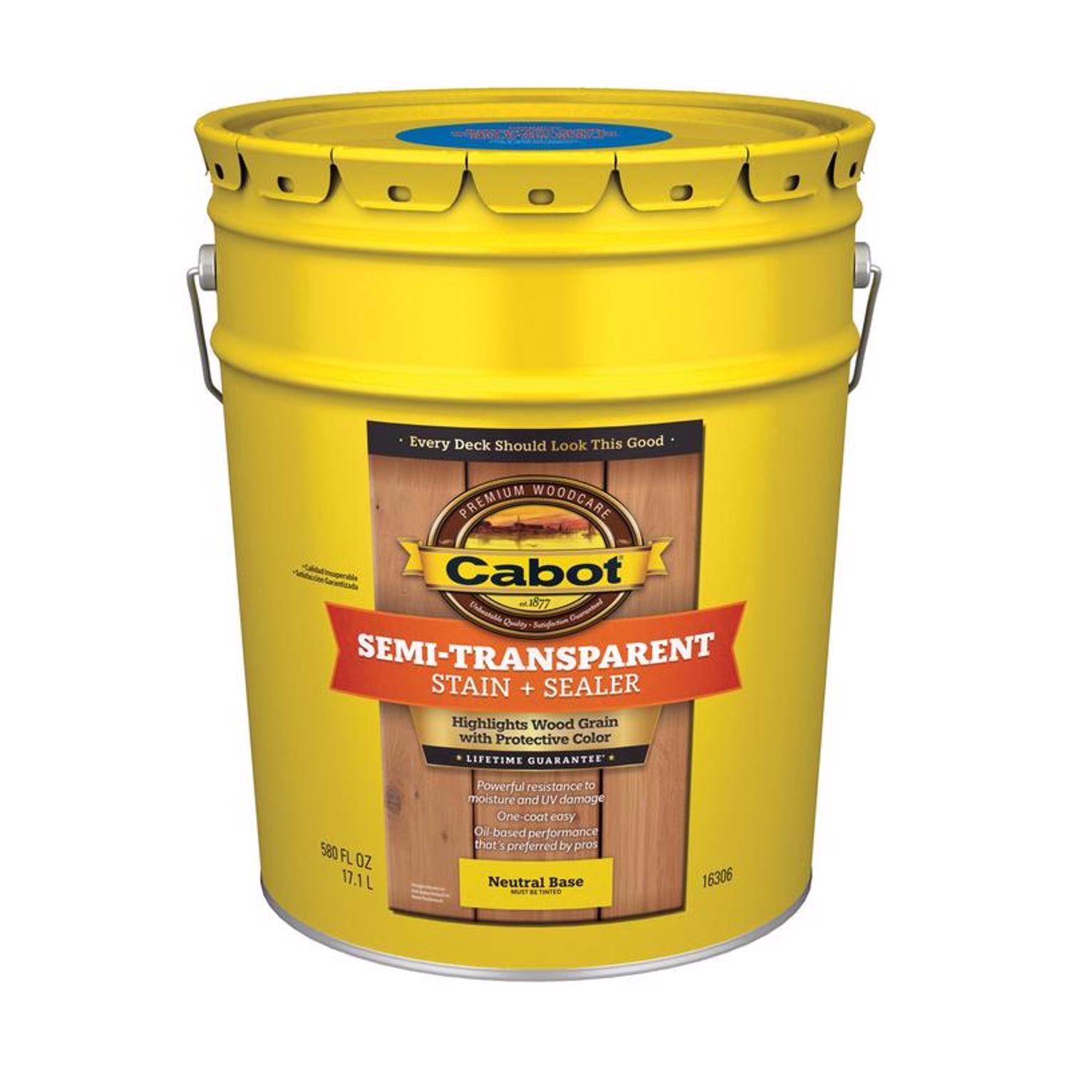 Cabot Semi-Transparent Low VOC Semi-Transparent Tintable Neutral Base Stain and Sealer 5 gal - Intensery