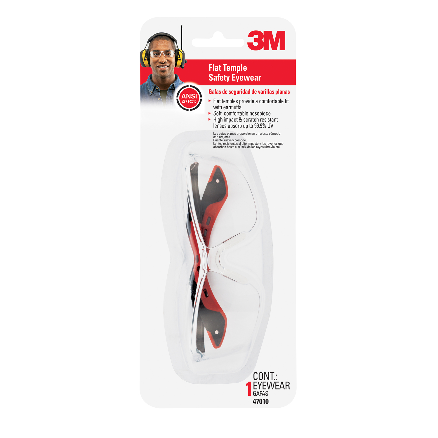 3M Safety Glasses Clear Lens Black/Red Frame 1 pc - Intensery