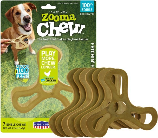 ZoomaChew Small Fetchin' Flyers Dog Treats， 7 count - Intensery