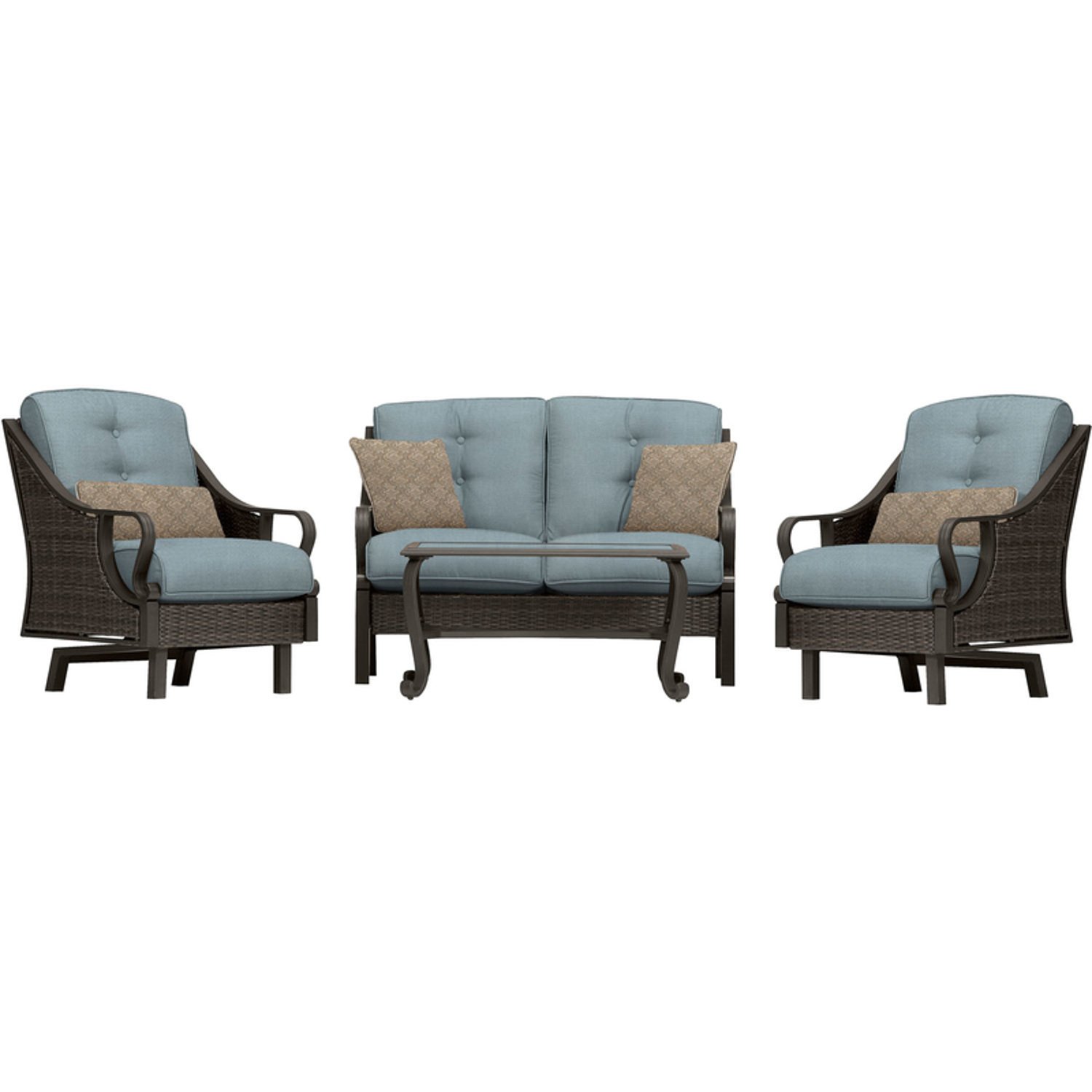 Hanover Ventura 4 pc Cocoa Stone Steel Traditional Patio Set Ocean Blue - Intensery