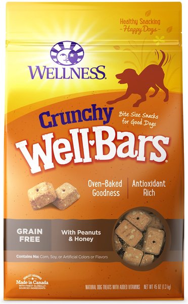 Wellness WellBars Grain-Free Crunchy Peanuts and Honey Baked Dog Treats - Intensery