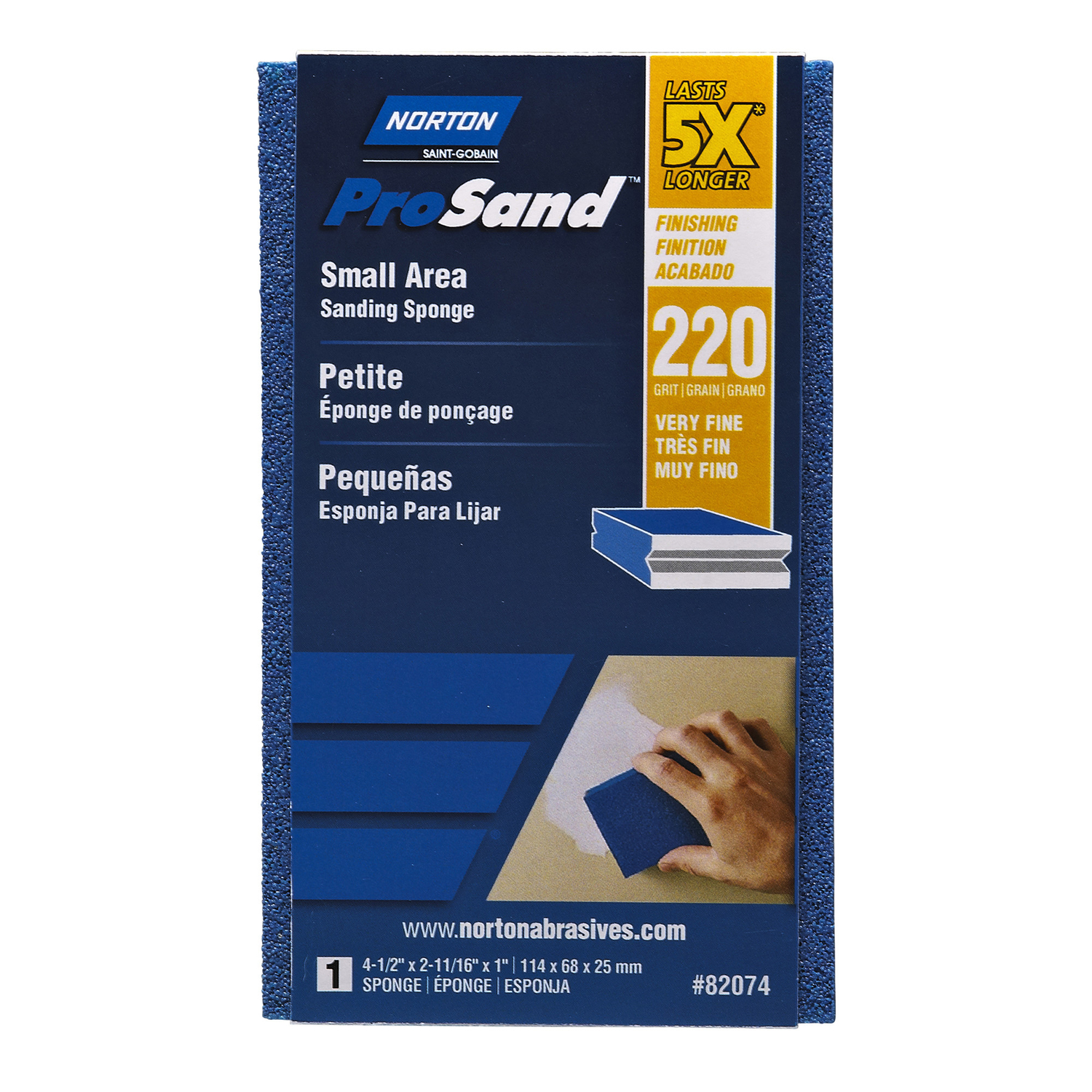 Norton ProSand 4.5 in. L X 2.69 in. W X 1 in. 220 Grit Very Fine Small Area Sanding Sponge - Intensery