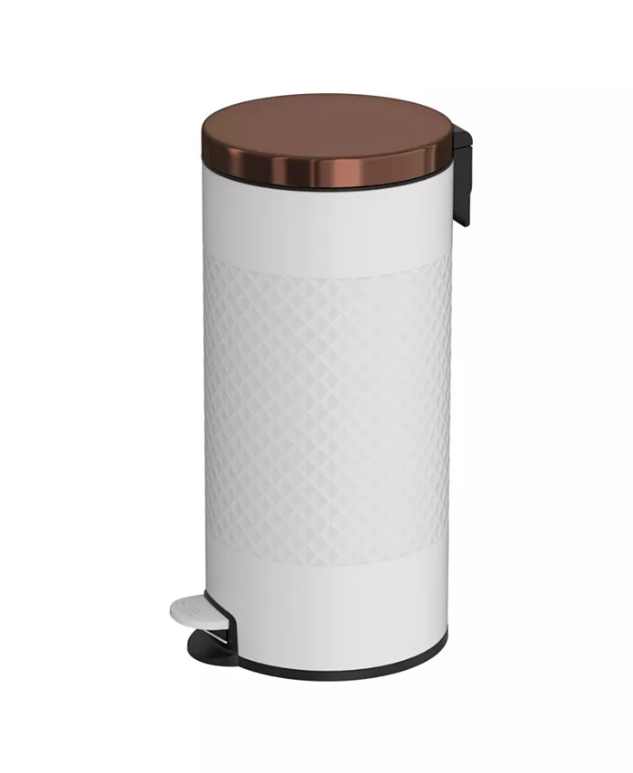 Mega Casa 8 Gal. 30 Liter White Metal Round Shape Step-on Trash Can with Diamond body design for Kitchen - Intensery