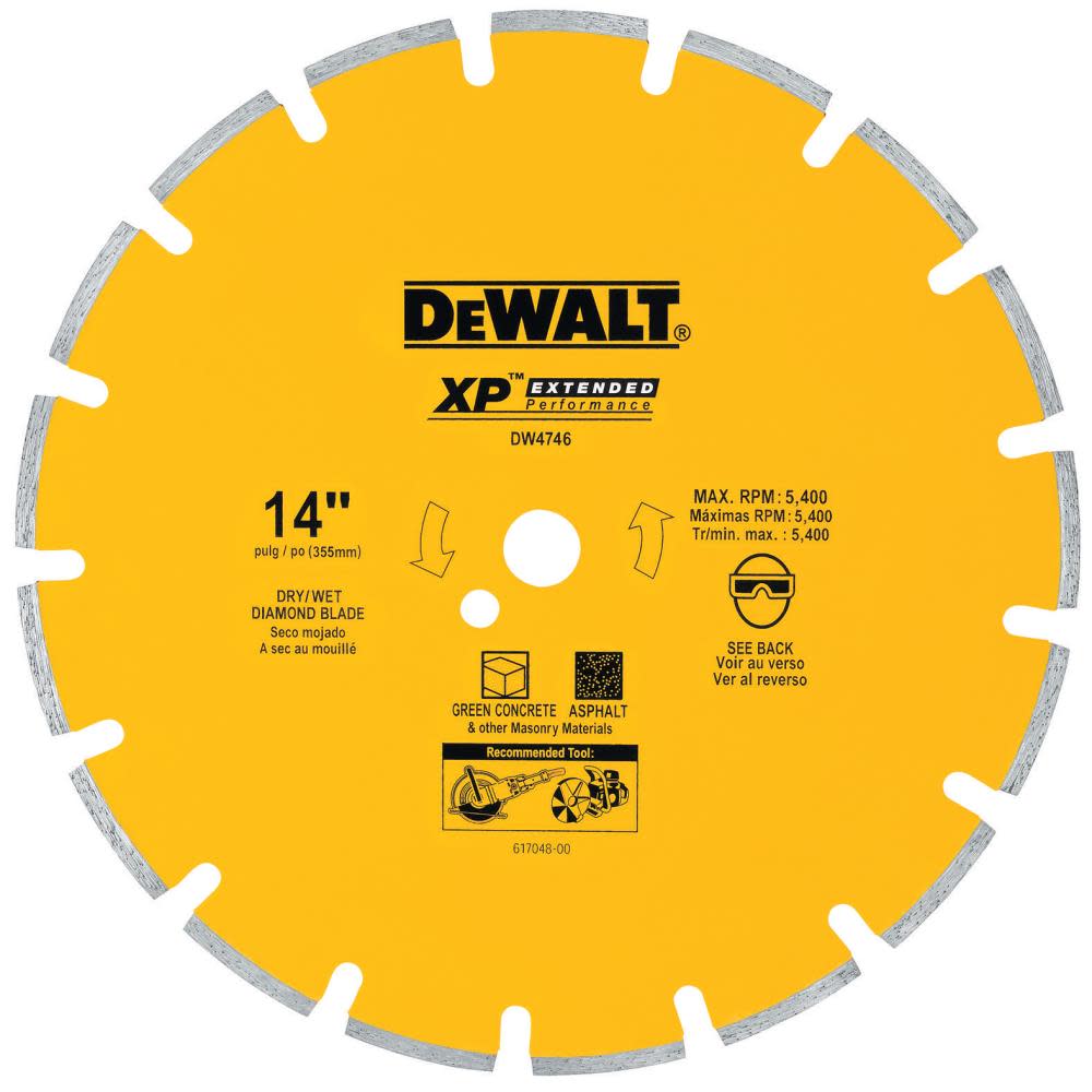 DEWALT 14 In. XP Asphalt/Green Concrete Segmented Diamond Blade DW4746 from DEWALT - Intensery