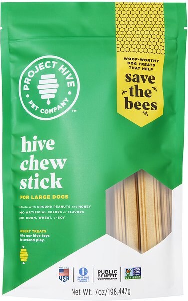 Project Hive Pet Company Chew Sticks Large Hard Chew Dog Treats， 7-oz bag - Intensery
