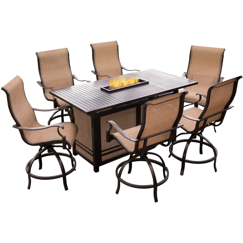 Hanover Monaco 7 pc Bronze Aluminum Swivel and Sling Fire Pit Set - Intensery