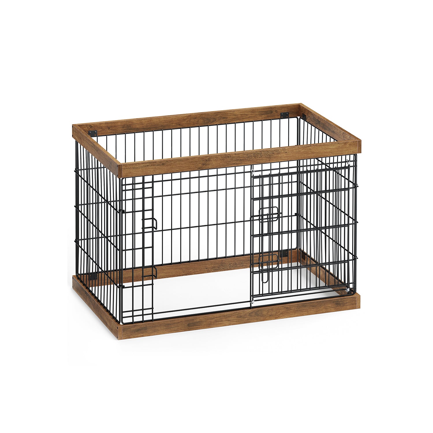 Feandrea Dog Playpen with Sliding DoorRustic Walnut + Black/L (36.4 x 22.6 x 25.2 Inches) - Intensery