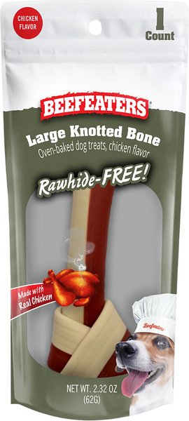 Beefeaters Large Knotted Chicken Rawhide Free Bone Dog Treat， 2.32-oz bag， case of 12 - Intensery