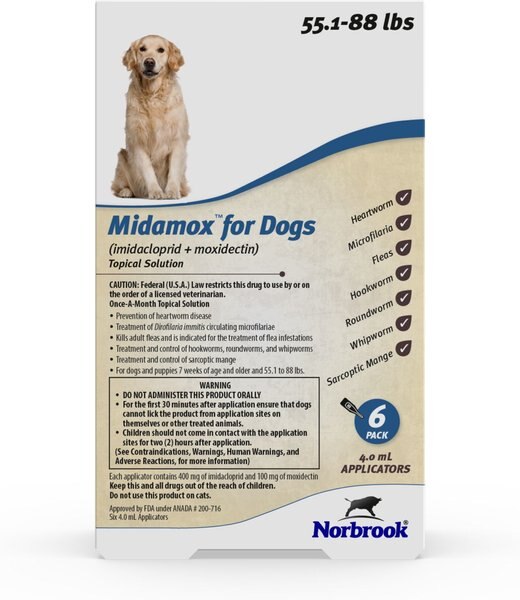 Midamox Topical Solution for Dogs， 55.1-88 lbs， (Blue Box) - Intensery