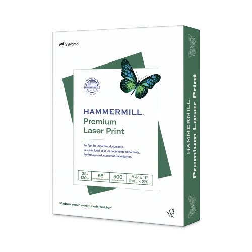 Hammermill Premium Laser Print Paper， 98 Bright， 32lb， 8.5 x 11， White， 500/Ream (104646) - Intensery