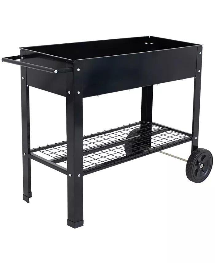 Sunnydaze Decor 43 in Galvanized Steel Mobile Raised Garden Bed Cart - Black - Intensery