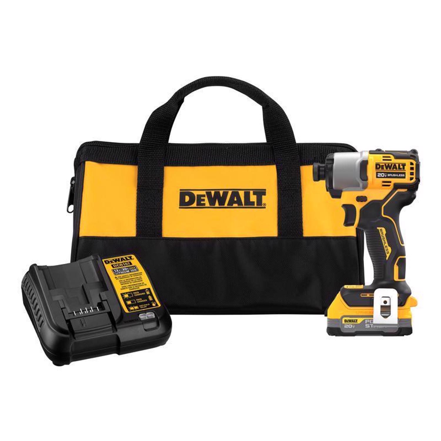 DeWalt 20V MAX with POWERSTACK 1/4 in. Cordless Brushless Impact Driver Kit (Battery \u0026 Charger) - Intensery