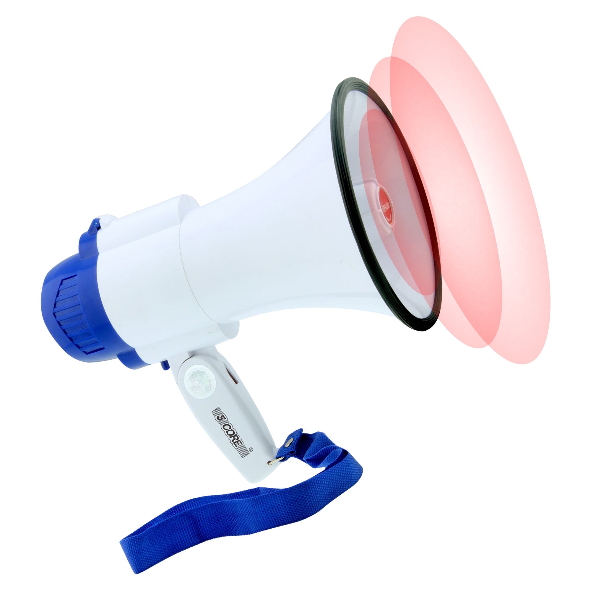 5 Core Megaphone Speakers Amplifier | 10W White-Blue Megaphone with Recording, Volume Control, and Siren Alarm| Battery Operated and Foldable Handle | - Intensery