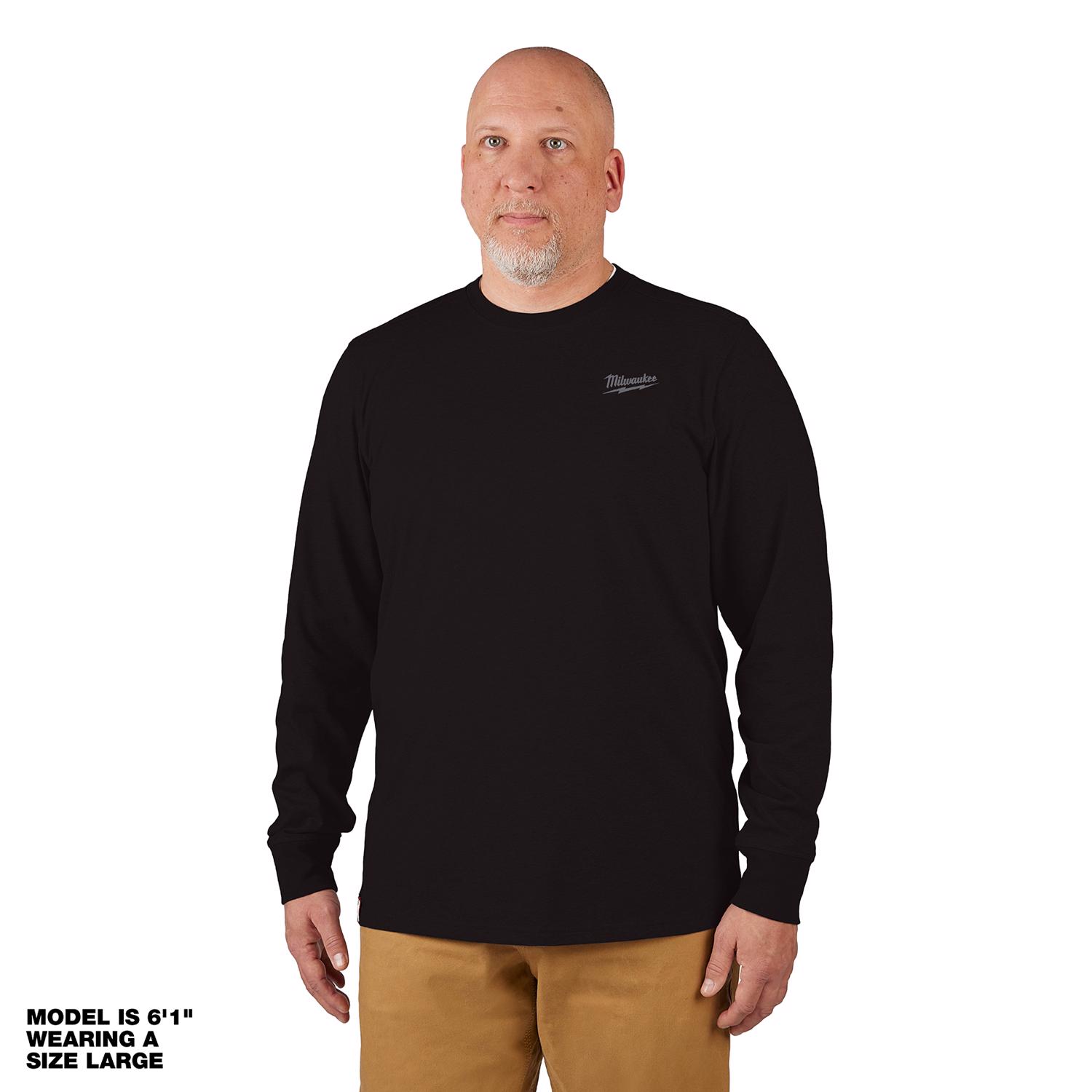 Milwaukee M Long Sleeve Men\u0027s Round Neck Black Hybrid Work Tee Shirt - Intensery