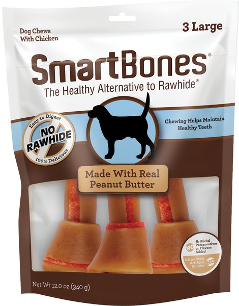 SmartBones Peanut Butter Large Chews Dog Treats， 3 count - Intensery