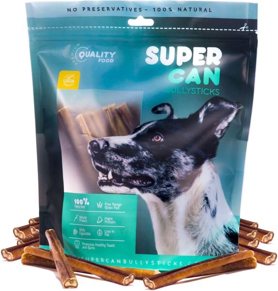 SuperCan Bully Sticks Junior Thin Bully Sticks Dog Treats， 25 count - Intensery