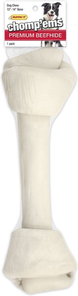 RUFFIN' IT Chomp'ems Premium Beefhide Bone Dog Chew Treat， 13-14-in，1 count - Intensery