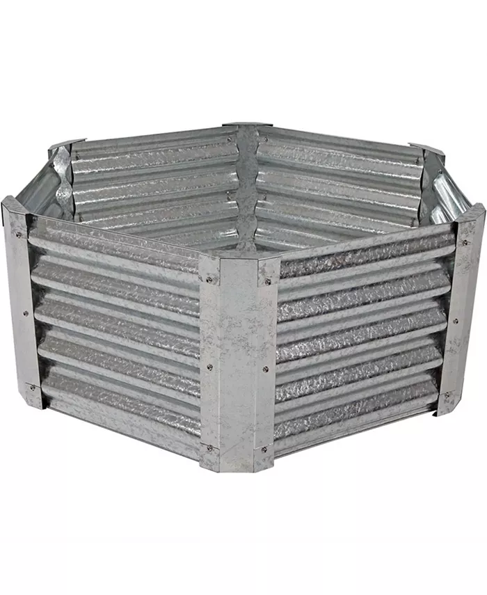 Sunnydaze Decor Corrugated Steel Hexagon Raised Garden Bed - Gray - 40 in - Intensery