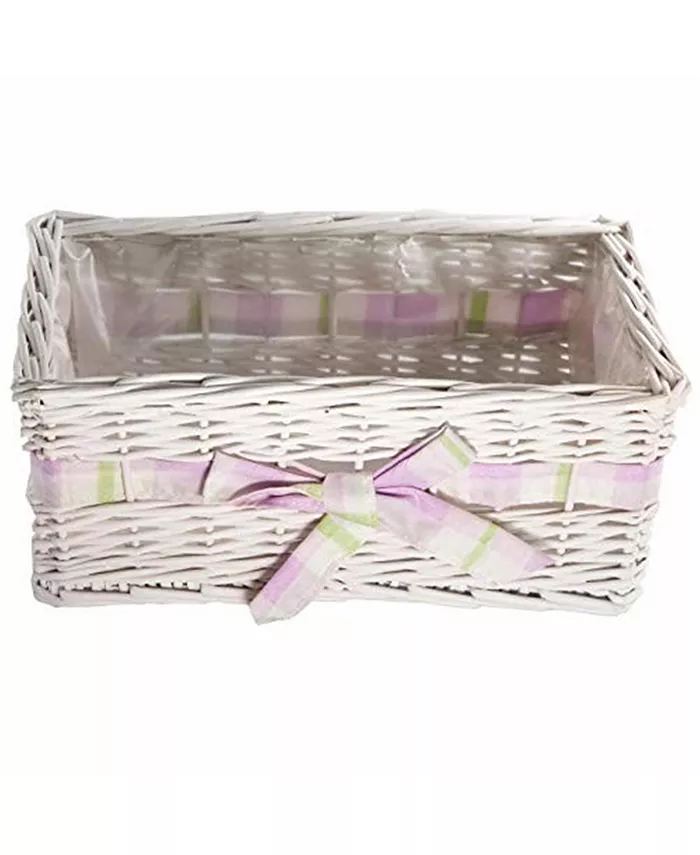 Gardener's Select Woven Willow Flower Basket， White with Pink Ribbon - Intensery