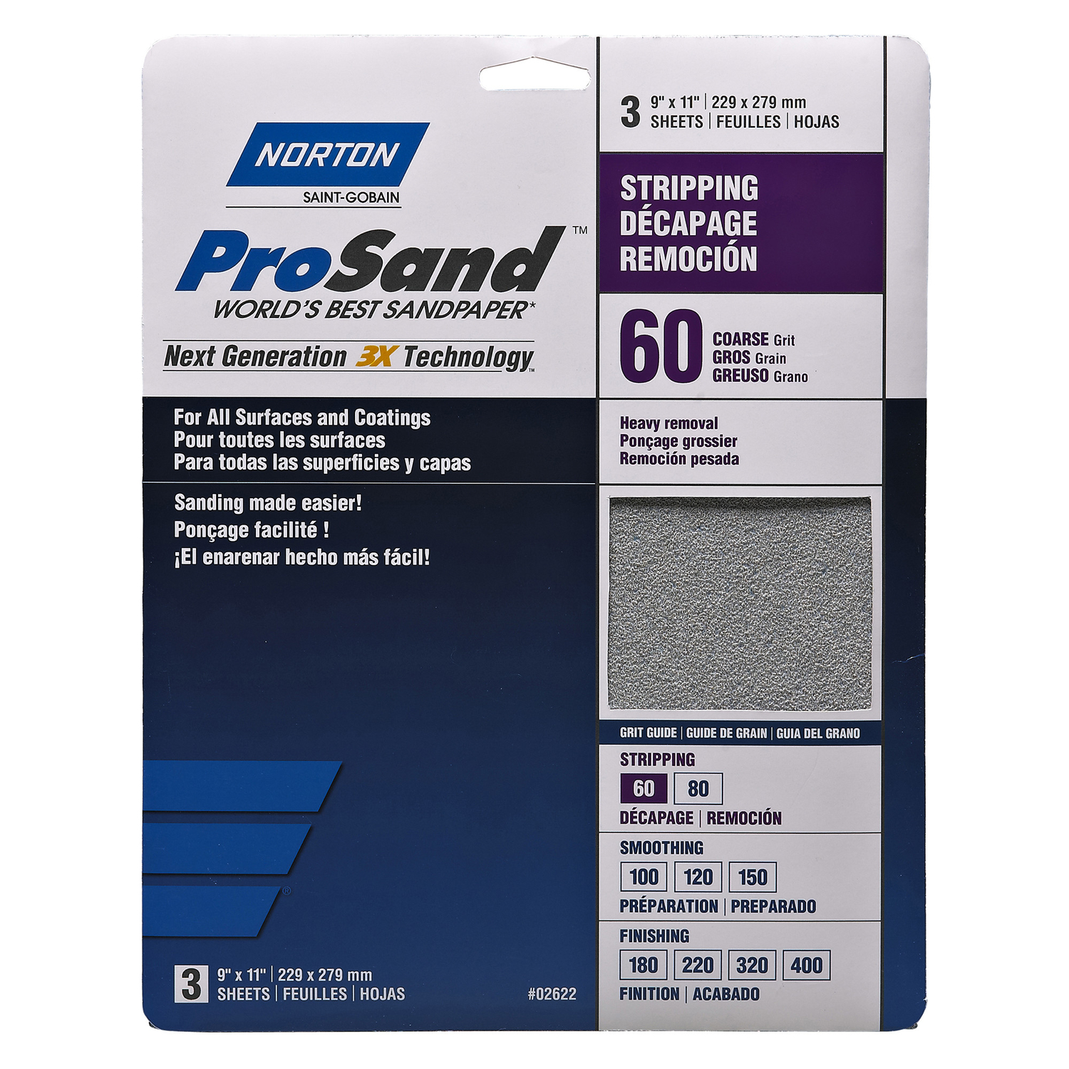 Norton ProSand 11 in. L X 9 in. W 60 Grit Aluminum Oxide Sandpaper 3 pk - Intensery