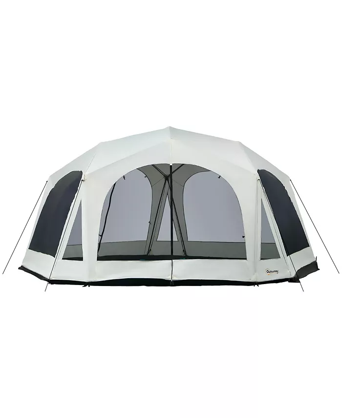 Outsunny 18' Person Camping Tent， Outdoor Tent with Door， Screen Room， Family Dome Tent for Hiking， Backpacking， Traveling， Easy Set Up， Cream - Intensery