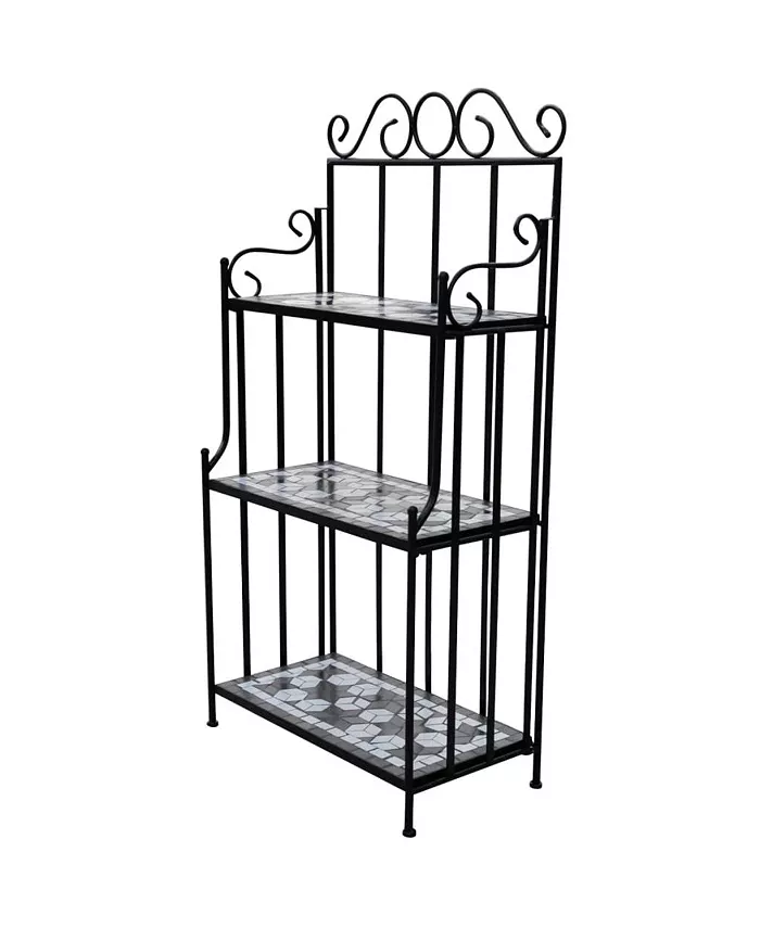 vidaXL Plant Stand Display Black White Mosaic Pattern - Intensery