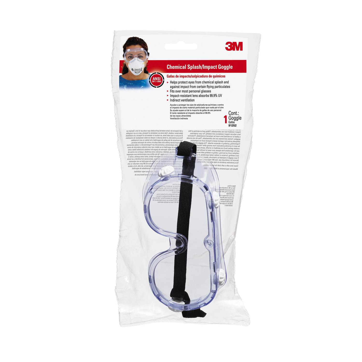 3M Chemical Splash Goggles Clear Lens Clear Frame 1 pc - Intensery